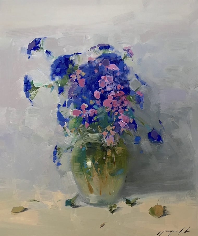 Blue Flowers, Original oil Painting, Handmade artwork, One of a Kind            